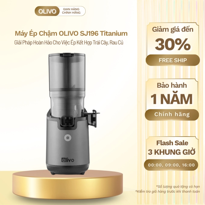 Máy Ép Chậm OLIVO SJ196 Titanium - Ép Trái Cây Nguyên Quả - Động Cơ AC Cao Cấp, Êm Nhất Thị Trường