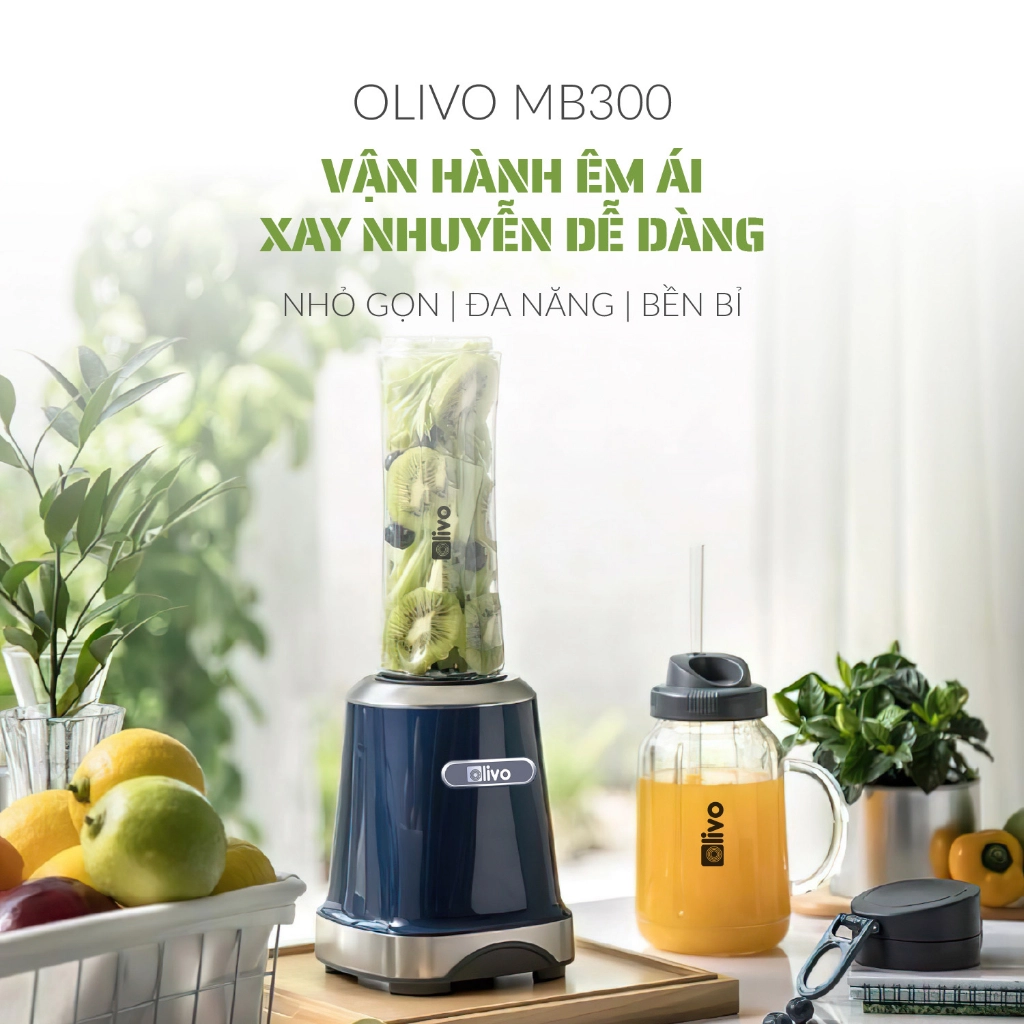 Máy Xay Sinh Tố OLIVO MB300 – 2 Cốc Tiện Lợi, Xay Mịn Mọi Thức Uống