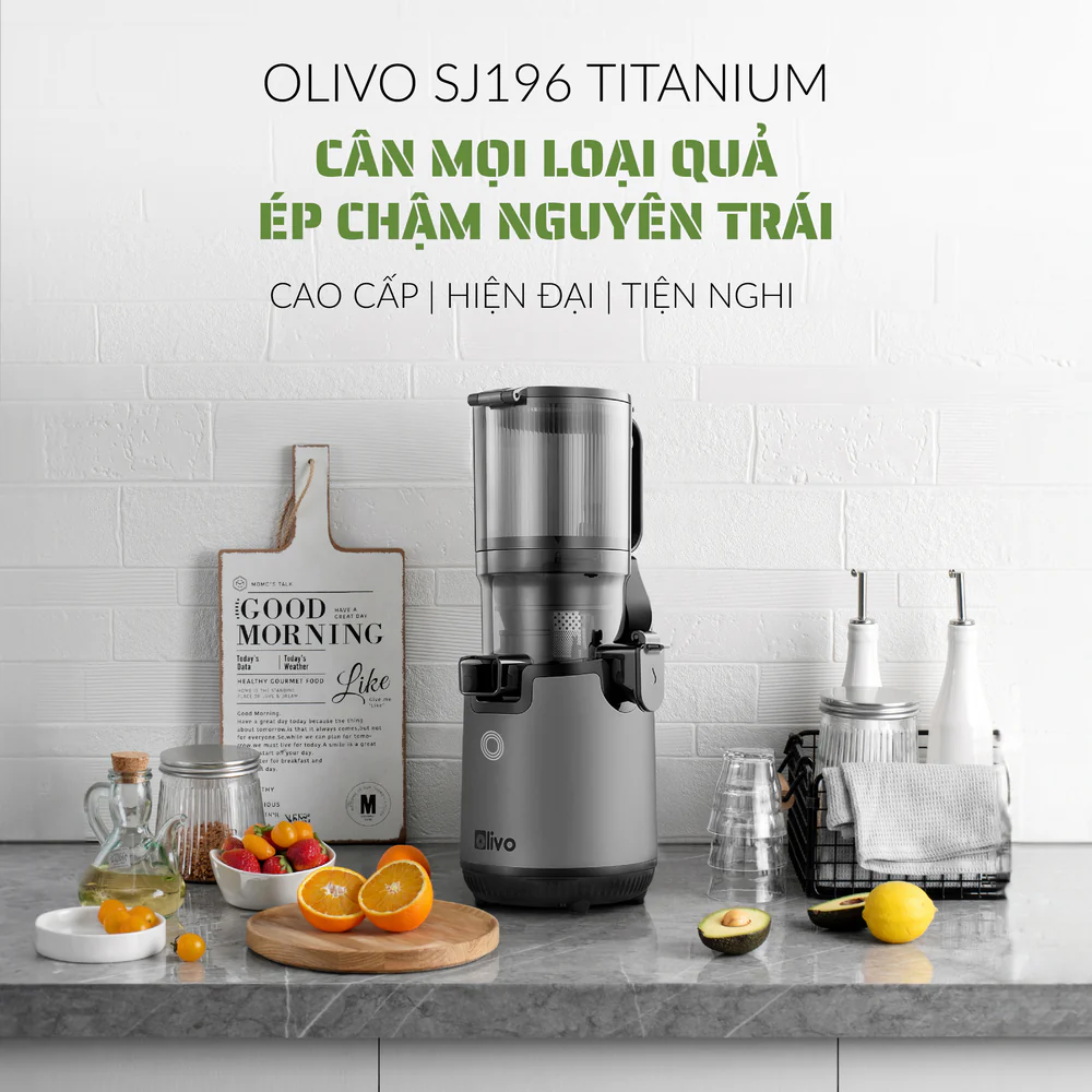 Máy Ép Chậm OLIVO SJ196 Titanium - Ép Trái Cây Nguyên Quả - Động Cơ AC Cao Cấp, Êm Nhất Thị Trường