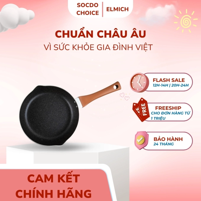 Chảo chống dính vân đá 3D Elmich 3 size EL4705OL 20cm, EL4707OL 26cm, EL4708OL 28cm